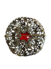 Load image into Gallery viewer, 1930s Neiger? Czech Red Glass Filigree Brooch

