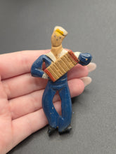Load image into Gallery viewer, 1940s World War Two Carved Wood Sailor With Accordian Brooch
