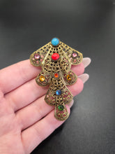 Load image into Gallery viewer, 1930s Czech Gold Tone Filigree Dress Clip With Stones
