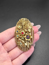 Load image into Gallery viewer, 1930s Art Deco Gold Tone Filigree Multicoloured Butterfly Dress Clip
