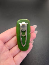 Load image into Gallery viewer, 1940s Chunky Green Carved Bakelite Rose Dress Clip
