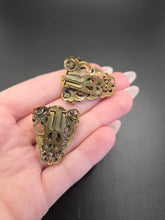 Load image into Gallery viewer, 1930s Czech Mint Satin Glass And Filigree Dress Clip Set
