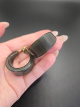 Load image into Gallery viewer, 1940s Khaki Sheer Green Bakelite Hoop Earrings
