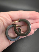 Load image into Gallery viewer, 1940s Khaki Sheer Green Bakelite Hoop Earrings
