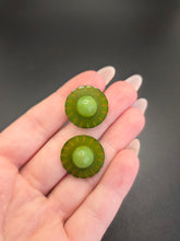 Load image into Gallery viewer, 1940s Carved Green Overdyed Bakelite Screwback Earrings
