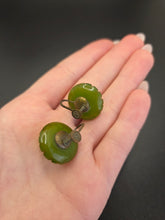 Load image into Gallery viewer, 1940s Carved Green Overdyed Bakelite Screwback Earrings
