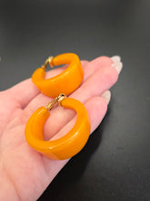 Load image into Gallery viewer, 1940s Huge Chunky Tequila Sunrise Orange/Yellow Bakelite Earrings
