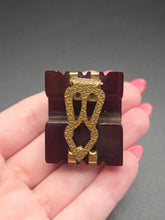 Load image into Gallery viewer, 1940s Chunky Chocolate Brown Bakelite and Brass Dress Clip
