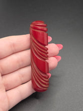 Load image into Gallery viewer, 1940s Carved Red Bakelite Bar Brooch

