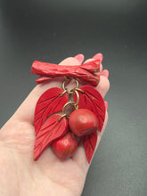 Load image into Gallery viewer, 1940s Red Carved Wood Leaf and Nut Brooch
