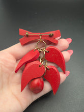 Load image into Gallery viewer, 1940s Red Carved Wood Leaf and Nut Brooch
