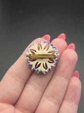 Load image into Gallery viewer, 1940s Carved Alpine Blue Flower Brooch

