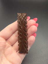 Load image into Gallery viewer, 1940s Chocolate Brown Carved Bakelite Bar Brooch

