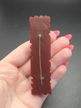 Load image into Gallery viewer, 1940s Chunky Brown Carved Bakelite Bar Brooch
