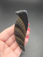 Load image into Gallery viewer, 1940s Dark Blue Moon Pointy Bakelite Brooch With Inlaid Brass
