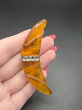 Load image into Gallery viewer, 1940s Apple Juice Bakelite Crescent Moon Paste Brooch
