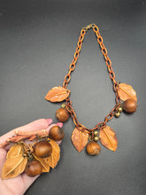 Load image into Gallery viewer, 1940s Cinnamon Brown Acorn and Leaf Necklace and Brooch Set
