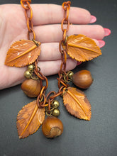 Load image into Gallery viewer, 1940s Cinnamon Brown Acorn and Leaf Necklace and Brooch Set
