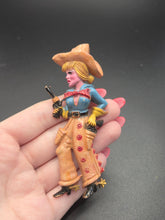 Load image into Gallery viewer, 1940s Huge Celluloid Cowgirl Brooch
