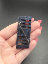 Load image into Gallery viewer, 1940s Marbled Blue Carved Galalith Brooch
