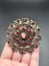 Load image into Gallery viewer, 1930s Czech Filigree Huge Red Glass Brooch
