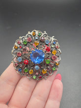 Load image into Gallery viewer, 1930s Czech Bright Multicoloured Glass Filigree Brooch
