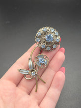 Load image into Gallery viewer, 1930s Czech Huge Blue Glass Filigree Flower Brooch

