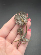 Load image into Gallery viewer, 1930s Czech Huge Blue Glass Filigree Flower Brooch
