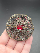 Load image into Gallery viewer, 1930s Neiger? Czech Red Glass Filigree Brooch

