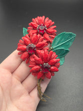 Load image into Gallery viewer, 1940s Huge Red Flower Enamel Brooch
