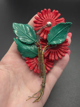 Load image into Gallery viewer, 1940s Huge Red Flower Enamel Brooch
