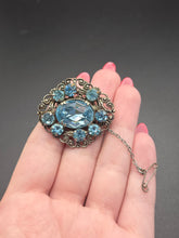 Load image into Gallery viewer, 1930s Czech Pale Blue Glass Silver Tone Filigree Brooch

