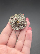 Load image into Gallery viewer, 1930s Czech Pale Blue Glass Silver Tone Filigree Brooch
