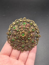 Load image into Gallery viewer, 1930s Czech Huge Green Glass Filigree Brooch
