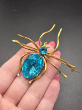 Load image into Gallery viewer, Edwardian HUGE Aqua Blue Glass Spider Brooch
