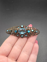 Load image into Gallery viewer, 1930s Czech Bright Blue Glass Filigree Brooch
