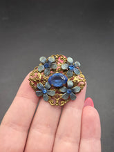 Load image into Gallery viewer, 1930s Czech Blue Glass Enamel Flower Brooch
