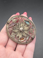 Load image into Gallery viewer, 1930s Chinese Filigree Glass Flower Brooch
