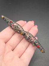 Load image into Gallery viewer, 1930s Czech Long Filigree Multicoloured Bar Brooch
