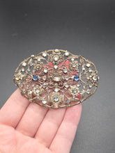 Load image into Gallery viewer, 1930s Czech Blue and Clear Filigree Brooch
