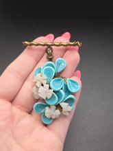 Load image into Gallery viewer, 1930s Delicate Blue and White Glass Flower Brooch
