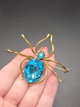 Load image into Gallery viewer, Edwardian HUGE Aqua Blue Glass Spider Brooch
