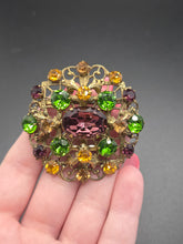 Load image into Gallery viewer, 1930s Huge Purple, Green, Orange and Brown Czech Glass Filigree Brooch
