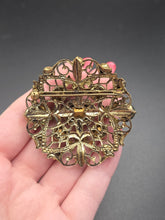 Load image into Gallery viewer, 1930s Czech Red Glass Filigree Brooch
