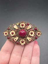 Load image into Gallery viewer, 1930s Czech Red Glass Filigree Brooch

