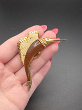 Load image into Gallery viewer, 1940s Torty Effect Bakelite and Metal Swordfish Brooch
