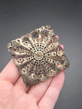 Load image into Gallery viewer, 1930s Mega Czech Green Glass Filigree Brooch
