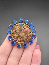 Load image into Gallery viewer, 1930s Czech Blue Openback Glass Brooch
