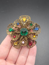 Load image into Gallery viewer, 1930s Czech 3D Filigree Multicoloured Flower Brooch
