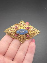 Load image into Gallery viewer, 1930s Czech Rare Blue Pressed Glass Filigree Brooch
